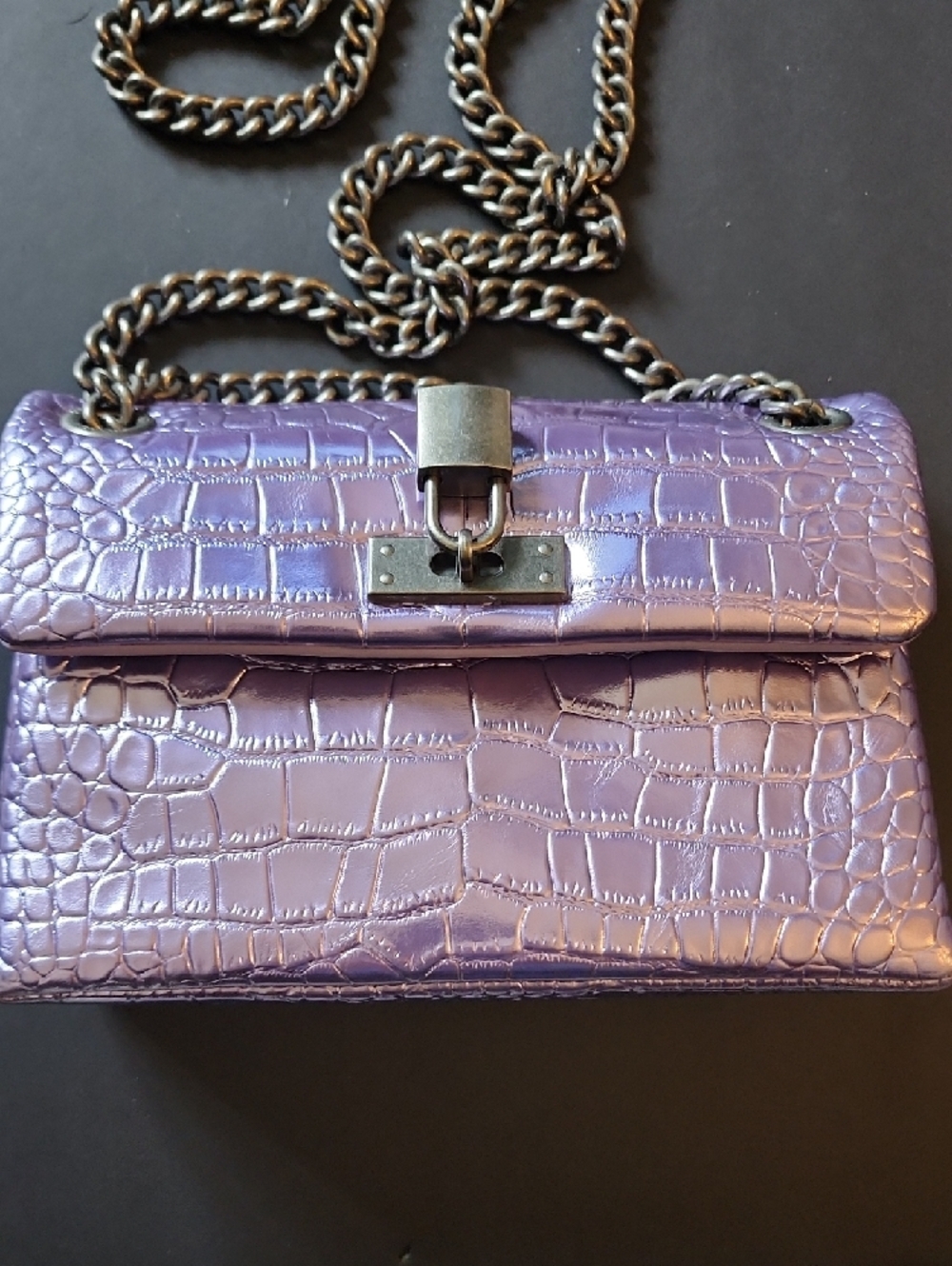 Kurt Geiger London Mini Brixton Shoulder Bag. Croc-Embossed Chain. - Picture 13 of 16